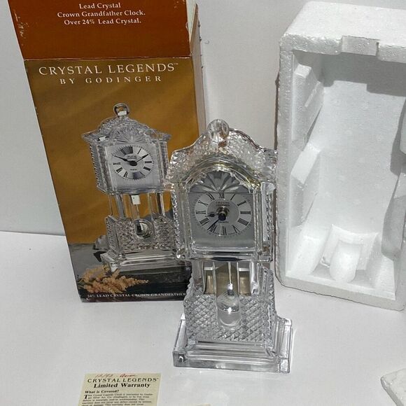 Crystal Legends By Godinger Clear Crown Grandfather Shelf Clock OS - Picture 5 of 10